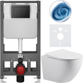 CERANO - Kompletní WC set Basic/Cesso - bílá lesklá - WC tlačítko Maxio/Černá - volně stojící - předstěnová instalace - 49x36 CER-8050BD85992