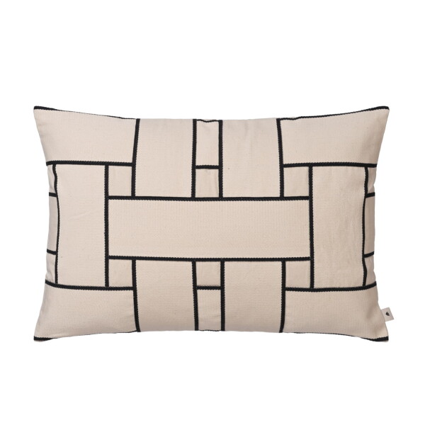 Ferm Living Povlak na polštář Lattice Offset Off-white/Black 40 × 60 cm, krémová barva, textil