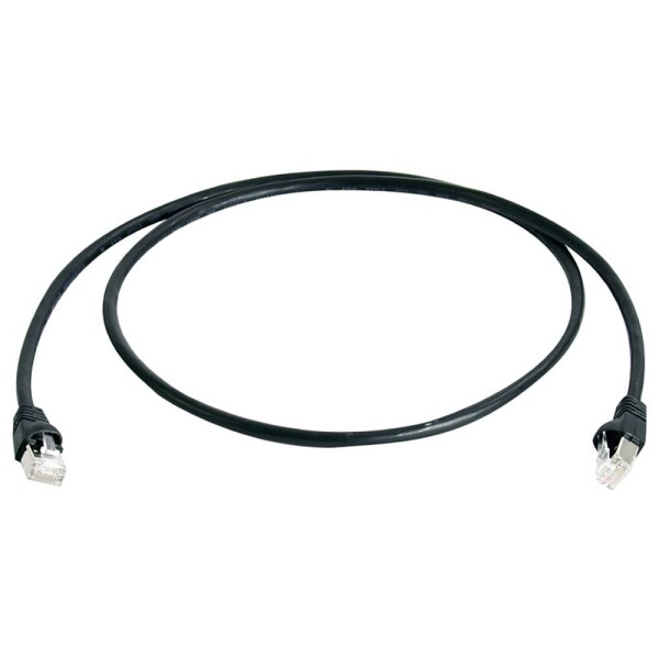 Telegärtner 100008391 RJ45 síťové kabely, propojovací kabely CAT 5e F/UTP 2.0 m černá samozhášecí, S průchodkou chránící proti zlomení 1 ks