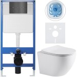 CERANO Kompletní podomítkový WC set Lite/Cesso - bílá matná - WC tlačítko Line, tmavě šedá - předstěnová instalace - 49x36 cm