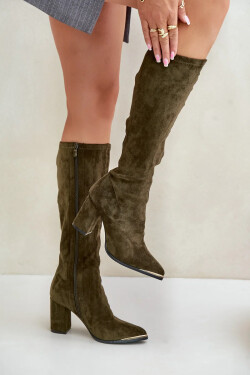 Eko Semišové Kozačky Na Sloupkovém Podpatku Tmavě Zelené Batirae 37