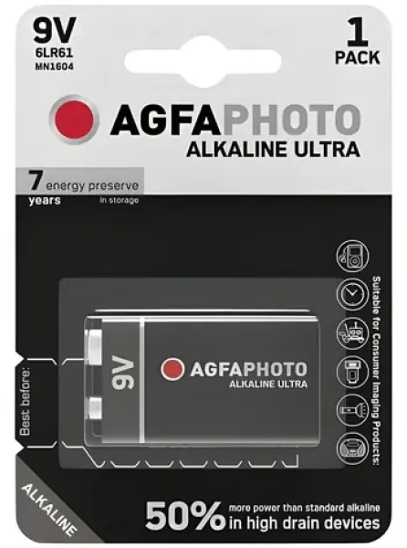 AgfaPhoto Ultra 6LR61 / Alkalická baterie / 9V / 1 ks (110-851808)