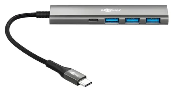 Goobay 76562 šedá / USB Hub / 4 porty / USB-C / 5 Gbit/s / Slim (76562)