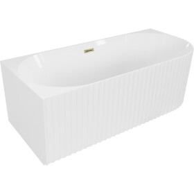 MEXEN/S - Gia volně stojící rohová vana reliéf levá 150 x 75, bílá lesk, sifon a přepad zlatá 52701507500L-50