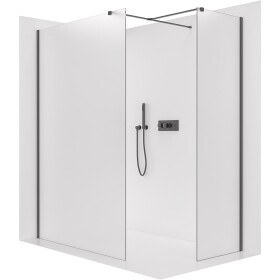 CERANO Sprchová zástěna Walk-in Onyx T L/P - 8 mm - hranatá vzpěra - černá matná, mléčné sklo - 150x110x200 cm