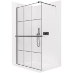 CERANO Sprchová zástěna Walk-in Onyx Round L/P - 8 mm + polička/držák na ručníky - kulatá vzpěra - černá matná, industriální sklo - 160x200 cm