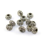 Kovová rondelka s bižuterními kamínky - starostříbrná - 11 x 11 x 7 mm - 1 ks Barva kamínků: Černá
