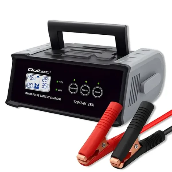 Mikroprocesorová nabíječka autobaterie 12V/24V 25A / Nabíječka / AGM, GEL, SLA / Funkce desulfatace / LCD displej (52514)