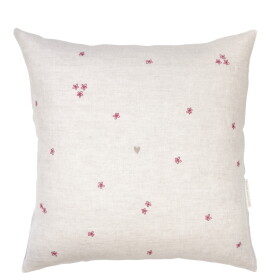 Bastion Collections Lněný povlak na polštář Naturel / Rose Little flowers 60 × 60 cm, přírodní barva, textil