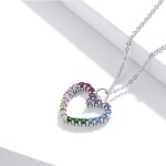 Stříbrný náhrdelník se zirkony Duhové srdce - stříbro 925/1000, Stříbrná 45 cm