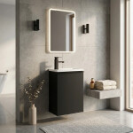 CERANO - Umyvadlová skříňka pro WC Zola - černá matná + umyvadlo z lit. mramoru - bílá lesklá - 40x55x23,5 CER-8060BD11