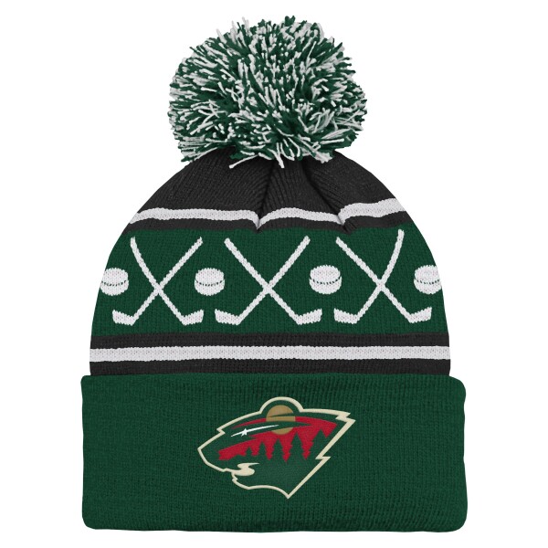 Outerstuff Dětská Zimní Čepice Minnesota Wild Face-Off Cuff Pom