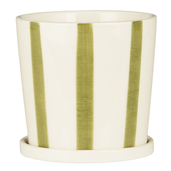 Ib Laursen Keramický obal na květiny Palermo Green Stripes Ø 11 cm, zelená barva, keramika