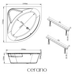 CERANO - Vana akrylátová Fiona - rohová - bílá - 150x150x42 - s čelním panelem a nožičkami CER-282747