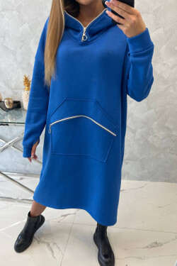 Zateplené šaty kapucí chrpově modré UNI