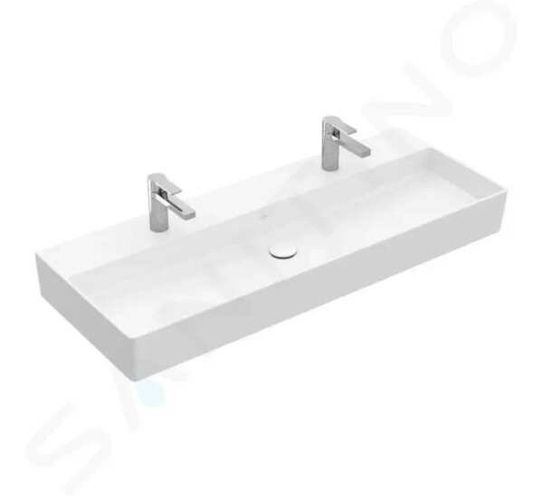 VILLEROY & BOCH - Memento 2.0 Dvojumyvadlo 1200x470 mm, bez přepadu, 2 otvory pro baterii, CeramicPlus, alpská bílá 4A22C1R1