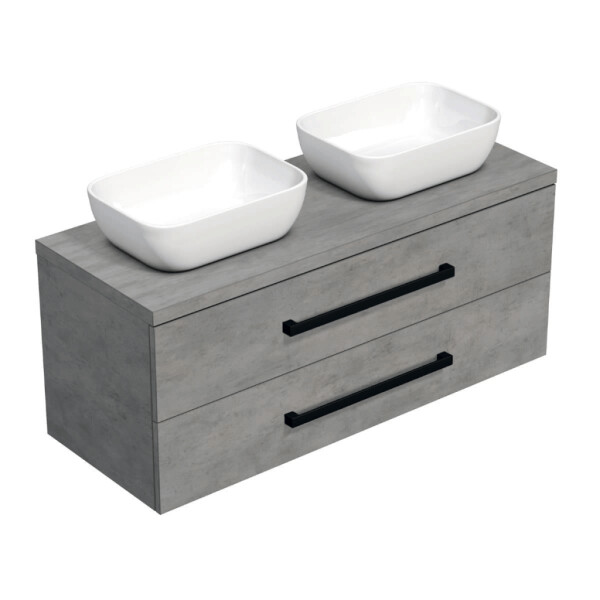 Koupelnová skříňka s černou úchytkou a krycí deskou SAT Cube Way 120x53x46 cm beton mat CUBE46C1203BESAT45 CUBE46C1203BESAT45