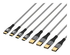 EFB USB-A - USB-C 60W šedá / Sada nabíjecích kabelů / 4x 0,5+1+2+3 m / Quick Charge 3.0 / textilní opláštění (USB-AC-00005)