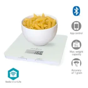 Nedis KASC800WTW bílá / Kuchyňská váha SmartLife / max. hmotnost 5 kg / Bluetooth / Plast / Sklo (KASC800WTW)