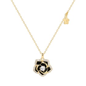 Stříbrný náhrdelník se zirkony Kamélie - květina, stříbro 925/1000, Zlatá 40 cm + 3 cm (prodloužení)