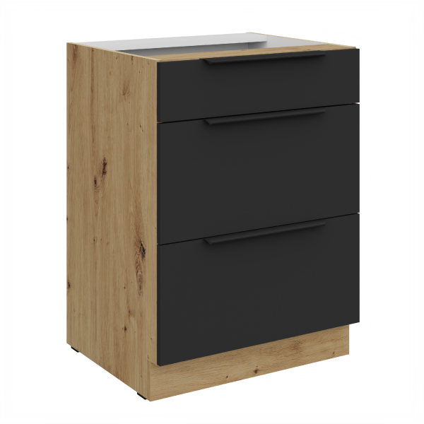 Spodní skříňka Aria 60 D 3S BB - Premium Box Barva korpusu: Dub artisan, Barva dvířek: BL - Black AFM