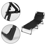 Polohovací černé zahradní lehátko s polštářem