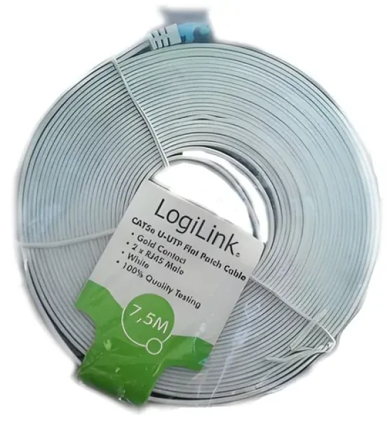 Plochý patch kabel CAT5e U/UTP bílý 15 m / Patch kabel / RJ45-RJ45 (CP0140)
