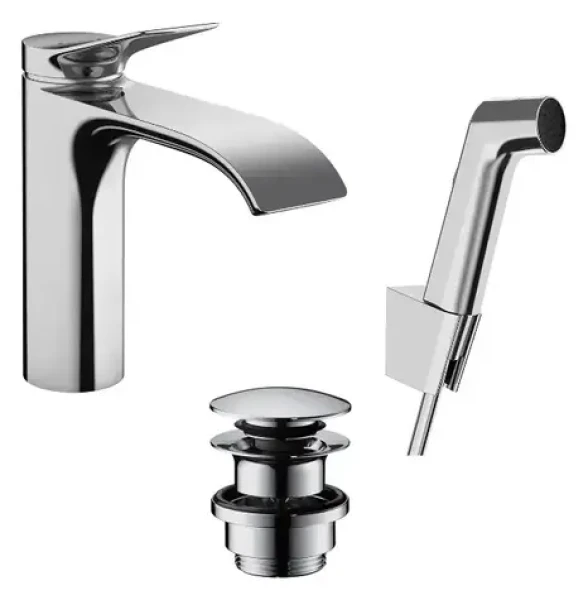 Hansgrohe Vivenis - Umyvadlová baterie s výpustí Push-Open a bidetovou sprškou | EcoSmart | chrom (75210000)