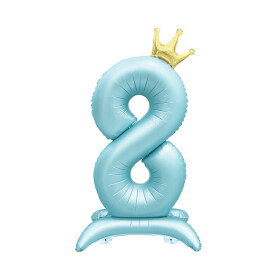 Balónek fóliový Stojící číslo 8 s korunkou světle modré 82 cm - Albi