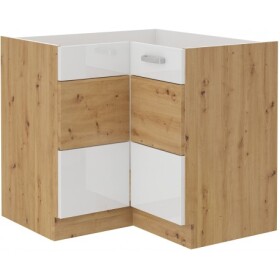 Spodní rohová skříňka Artisan 90x90 ND 2F BB Barva korpusu: Dub artisan, Barva dvířek: Bílý lesk