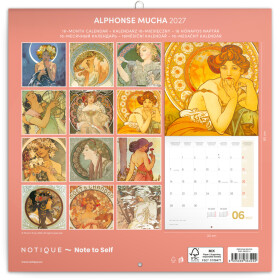 Nástěnný kalendář poznámkový 2027 Notique Alfons Mucha, 30 x 30 cm