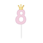 Svíčka dortová světle růžová s korunkou číslo 8 - Albi