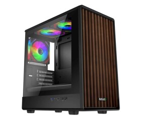 EVOLVEO Panthera, skříň mATX, 3x ARGB ventilátor 120mm, dřevěný přední panel + skleněná bočnice EDF_547202