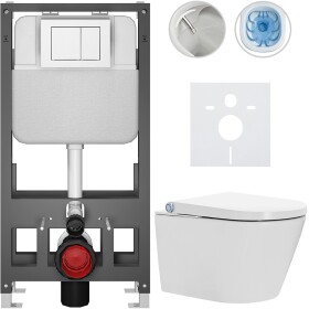 CERANO Závěsné WC s bidetem Basic/Cronus Standard - bílá lesklá - WC tlačítko Maxio/Bílá - volně stojící - předstěnová instalace - 59,3x38,4 cm