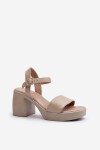 Zazoo 40386 Dámské kožené sandály na podpatku Beige 39