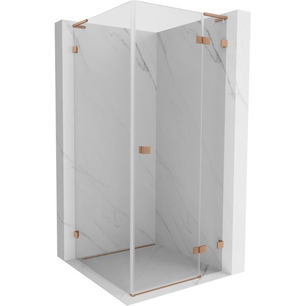 MEXEN/S - Lunar L sprchový kout dveře křídlové pravá 80 x 80, transparent, měď kartáčovaná 834L-080-080-65-00-P