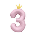 Balónek fóliový 82 cm světle růžový s korunkou číslo 3 - Albi