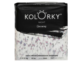 KOLORKY NIGHT noční jednorázové eko plenky jednorožci - L (8-13 kg), 19 ks