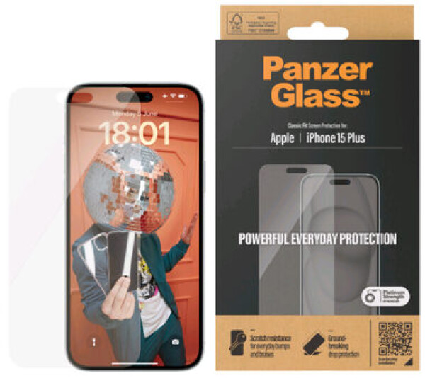 PanzerGlass Classic Fit Ochranné sklo pro Apple iPhone 15 Plus / Instalační set (2807)