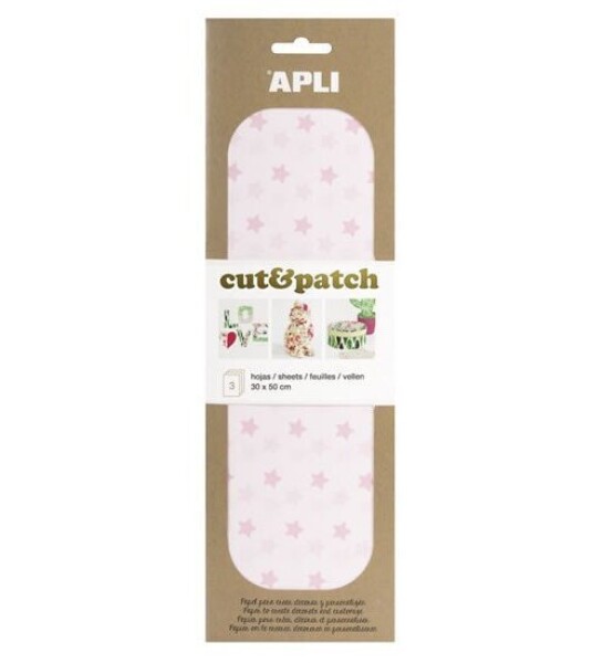 APLI Cut&Patch papír 30 x 50 cm - Hvězdičky růžový pastel 3 ks