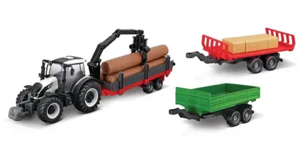 Bburago FARMLAND Set Traktor Valtra N174 se třemi přívěsy