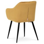 Jídelní židle, potah žlutá matná sametová látka, kovové nohy, černý matný lak