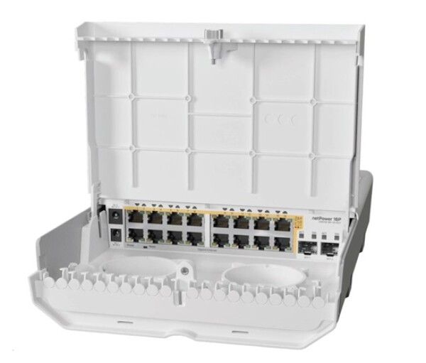 MikroTik Cloud Router Switch CRS318-16P-2S+OUT, 800MHz CPU, 256MB, 16x10/100/1000 (PoE-out),2xSFP+, vč.L5, venkovní EDF_1017359
