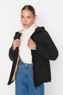 Trendyol černý péřový kabát s kapucí