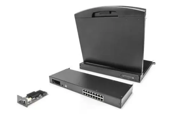 Digitus Modulární KVM switch 16 portů Cat 5 / KVM switch / 16 serverů / dosah 60 m / 1U rack / kaskádovatelný (DS-72217)
