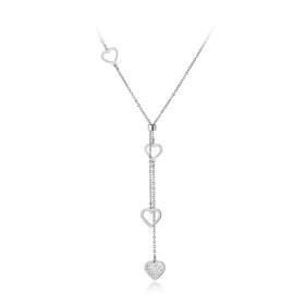Ocelový náhrdelník se zirkony Elgio - chirurgická ocel, srdíčko, Stříbrná 40 cm + 5 cm (prodloužení)