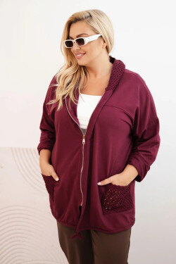 Dámská mikina Plus Size bavlněná oversize s dlouhým rukávem bordová UNI