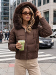 Dámská zimní prošívaná bunda s kožešinou, hnědá, FashionStreet TY5829 L