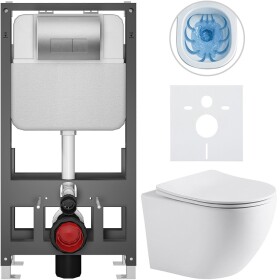 CERANO Kompletní WC set Basic/Cesso - bílá matná - WC tlačítko Modulo/Stříbrná - volně stojící - předstěnová instalace - 49x36 cm - 8050BD86282