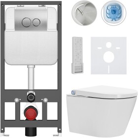 CERANO Závěsné WC s bidetem Basic/Cronus Premium - bílá lesklá - WC tlačítko Dualo/Stříbrná - závěsné - předstěnová instalace - 59,3x38,4 cm